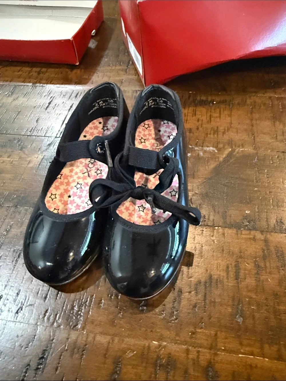 Capezio Black Patent Mary Jane Shoes with Pink Star Insole